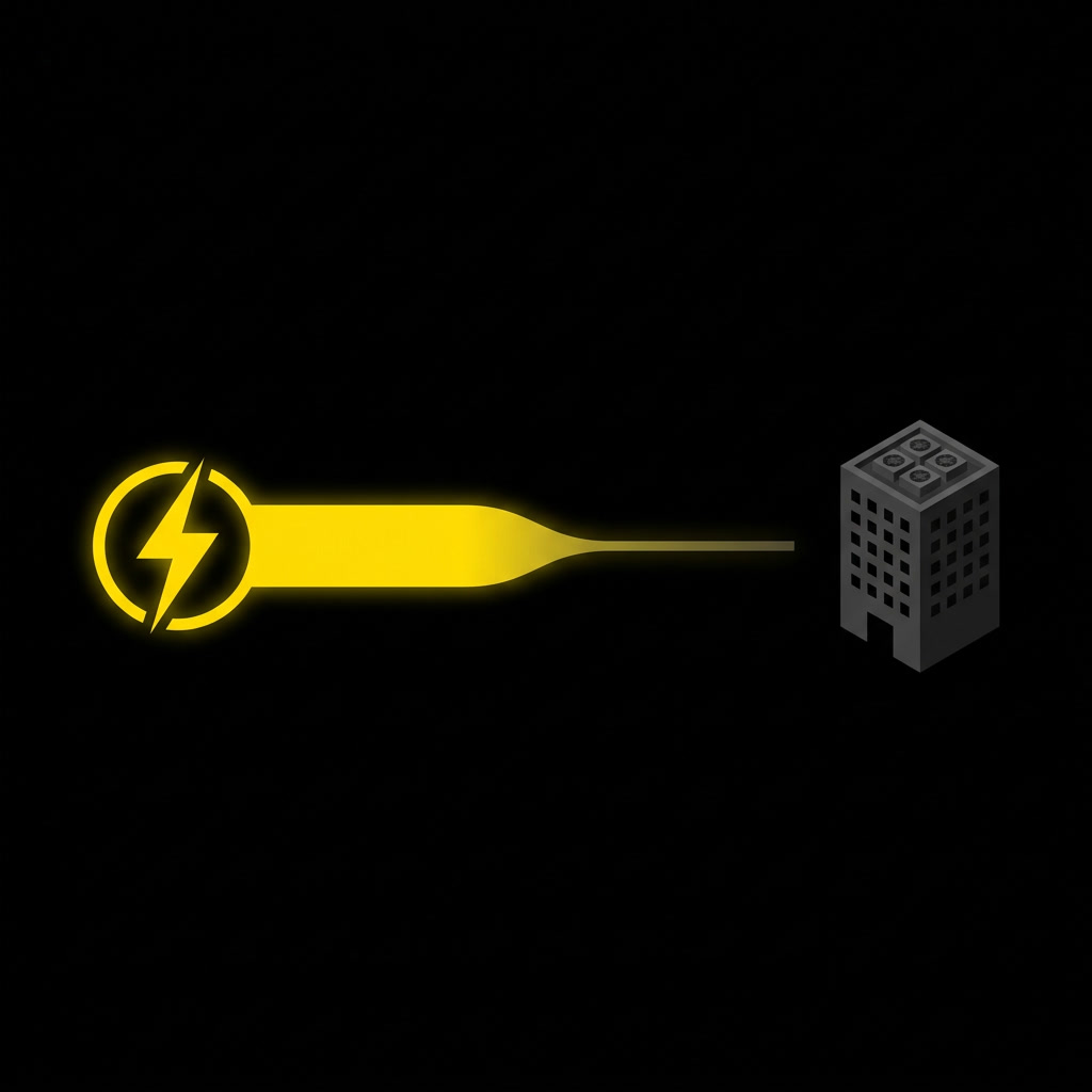Power bottleneck diagram — grid interconnection vs on-site path